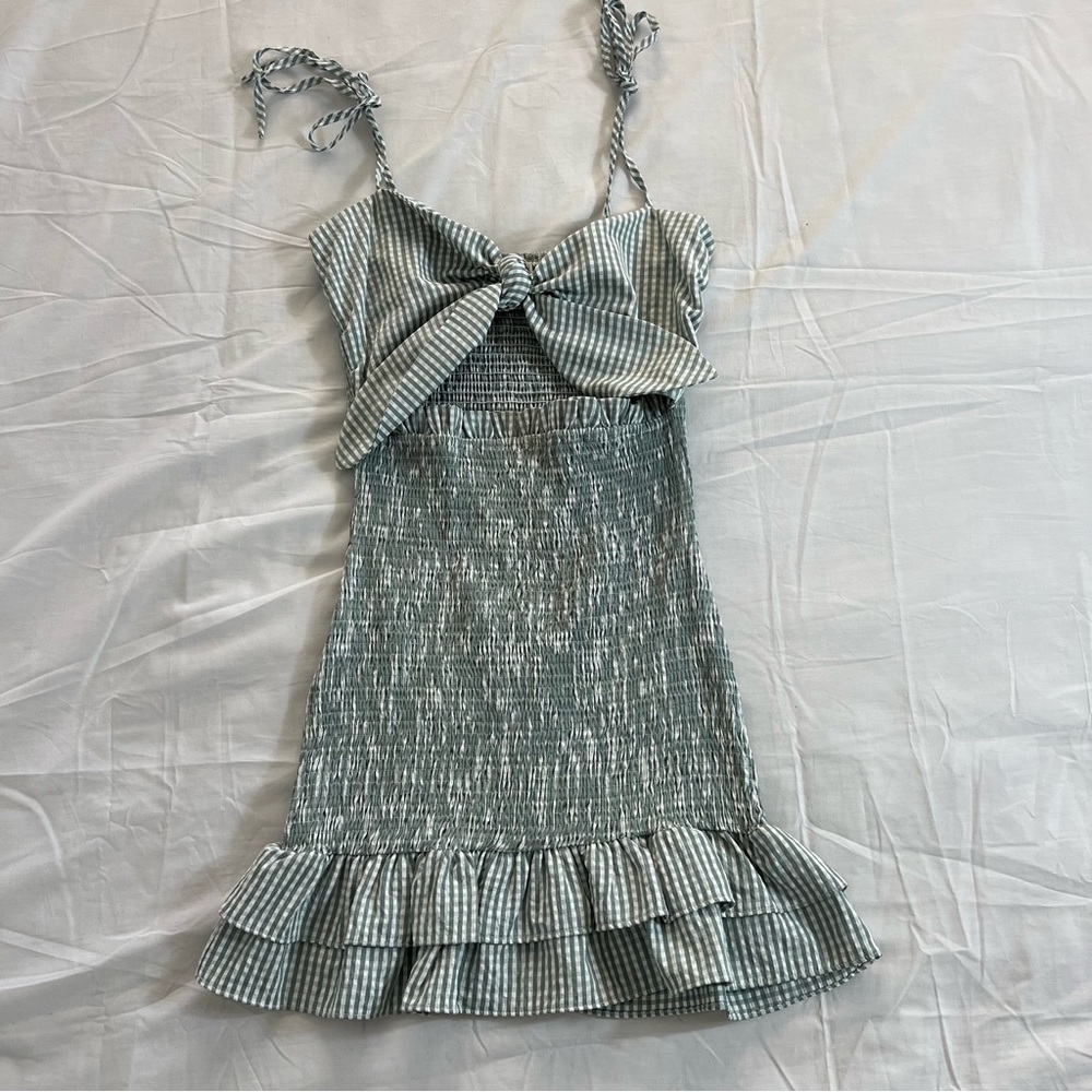 Mable Green Gingham Plaid smock Ruffle Dress Large